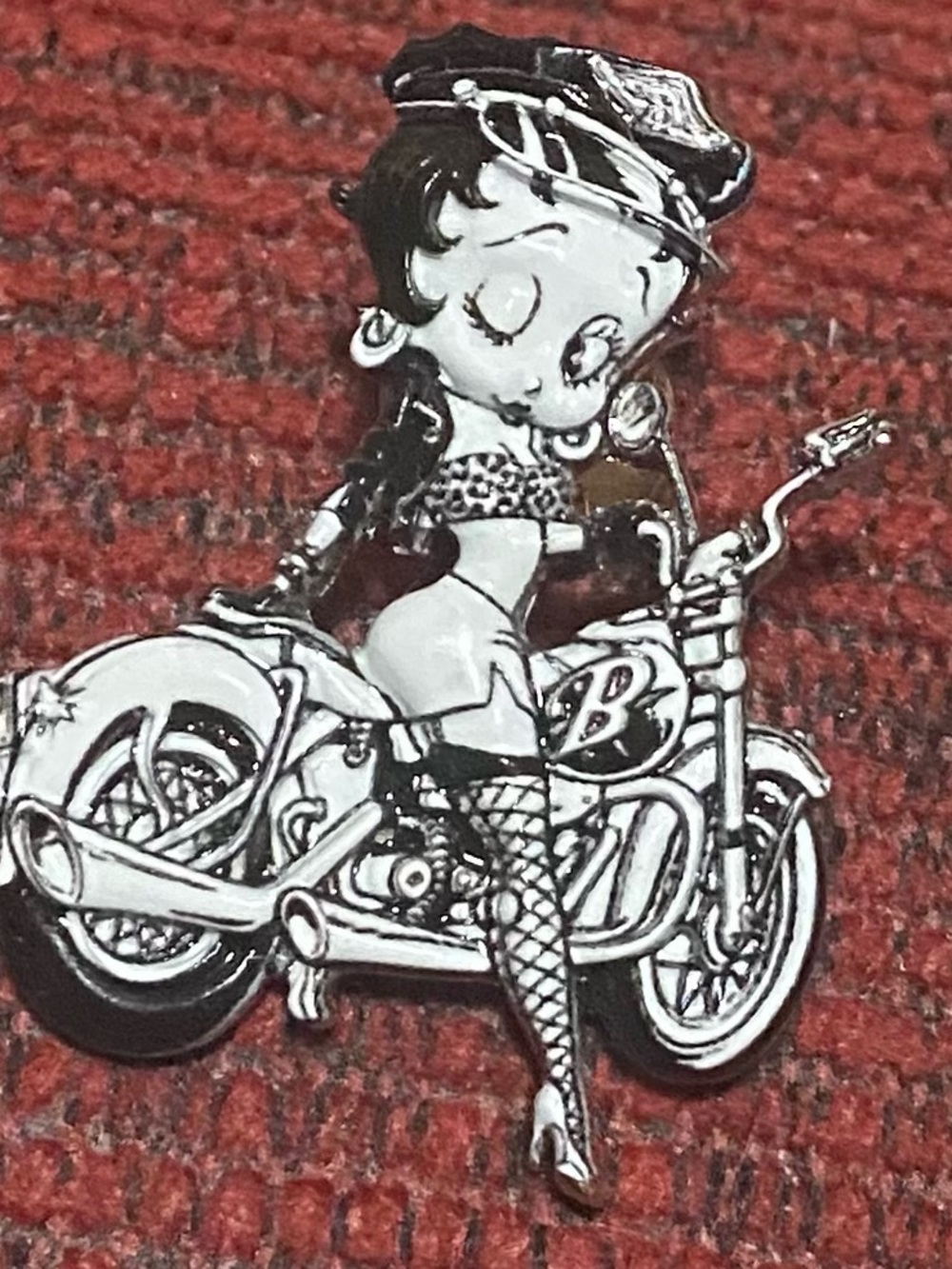 Betty Boop Biker Pin - Black & White